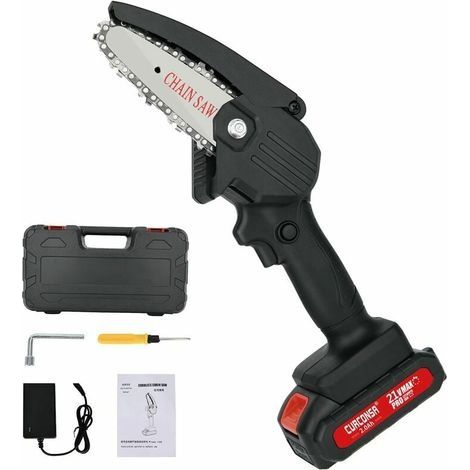 Mini Tronçonneuse a Batterie, Mini Tronçonneuse de 4 Pouces, Petite Tronconneuse Electrique Avec Batterie 2Ah, Chargeur Pour Coupe de Bois, Agriculture, Jardin et Cour-zhuoxuan (1/5)