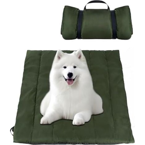 Tapis pour chien, couverture pour chien, 110 x 68 cm, coussin moelleux, lavable, antidérapant, pour les déplacements, pliable, confortable et doux, pour les voyages, le camping, vert armée (1/5)