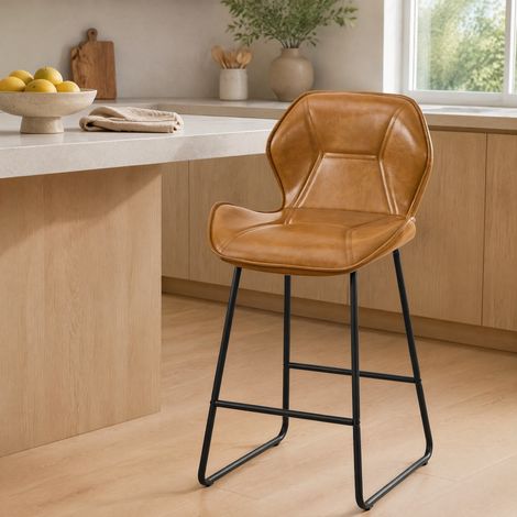 MEUBLIV lot de 2 tabourets de bar 48,5x47x91,5 cm cognac – avec dossier (1/5)