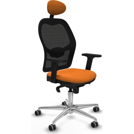 Jorquera sincro malla negra similpiel naranja brazos 2D base aluminio cabecero fijo ruedas 65mm engomada (1/5)