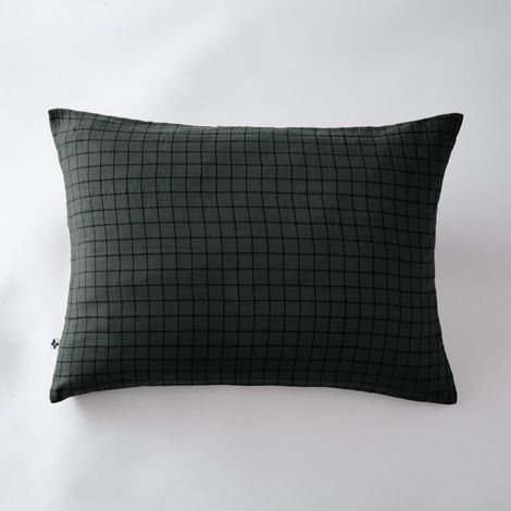 Taie d'oreiller Tissé-teint petits carreaux Déco "Gaa Mix" 60 x 60 cm & 50 x 70 cm "Gaze de Coton" - Gaa Mix Sapin - - Gaa Mix Sapin - Taie d'oreiller 50 x 70 cm (1/4)