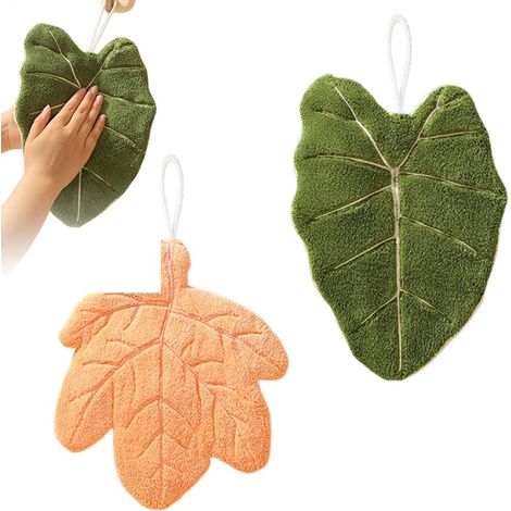 2 Pièces Essuie-main En Velours De Corail, Forme Feuille, Avec Boucle, Pour Salle De Bain Et Cuisine (1/5)