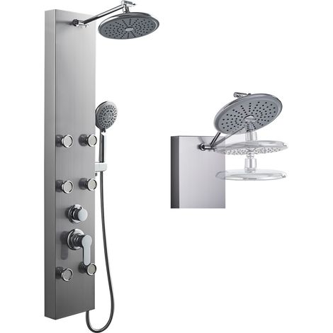 Rovogo – Colonne de douche hydromassante 6 jets de massage – Douche pluie anti-calcaire – Acier inoxydable 304 – Bras réglable en hauteur