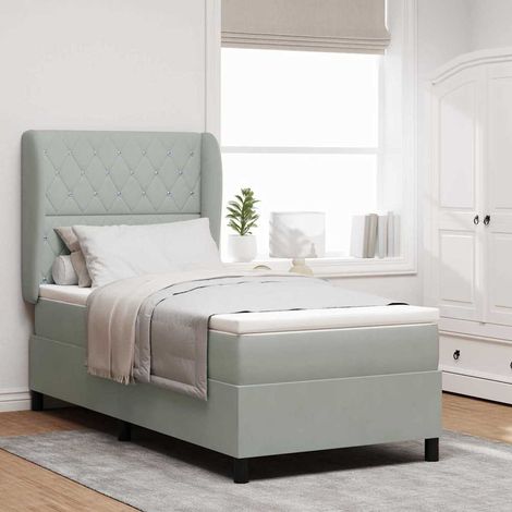 Teenpull – Boxspringbett mit Matratze Hellgrau 200 x 100 cm Samt (1/5)