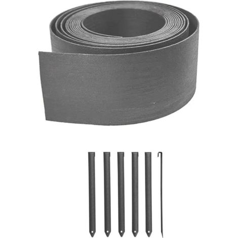 Bordure de jardin flexible gris anthracite 9x4,5 cm – Longueur 5 m en PE recyclé et fibres de bois – Séparateur pelouse avec 6 piquets métalliques – D-Work
