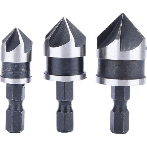 Lot de 3 fraises à lamage hex 1/4" 12/16/19mm pour bois et métal, foret à chanfreiner à changement rapide (1/5)
