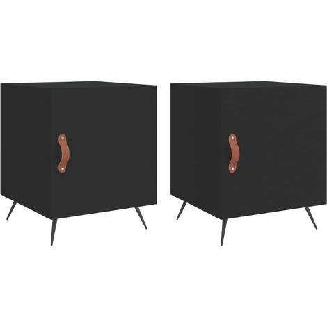 Juego de 2 mesitas de noche con compartimento con puerta 40 x 40 x 50 cm madera sintética negra y hierro DEC035574