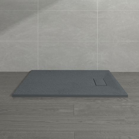 NRG 1200 x 700mm Anthracite SMC Rectangle Slate Effect Bathroom Shower Enclosure Tray (1/5)