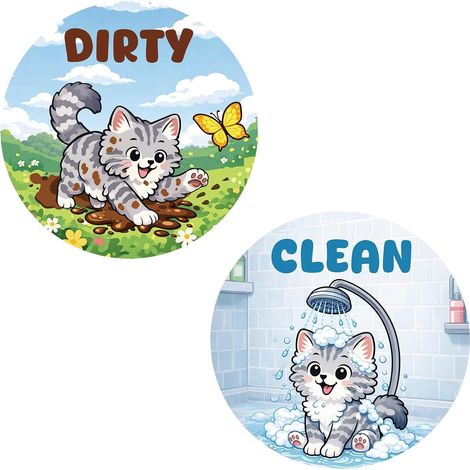 Aimants Humoristiques pour Lave-Vaisselle Chat Propre/Sale, Réversibles et Double Face pour la Cuisine Le Réfrigérateur la Buanderie et Le Lave-Linge (1/5)