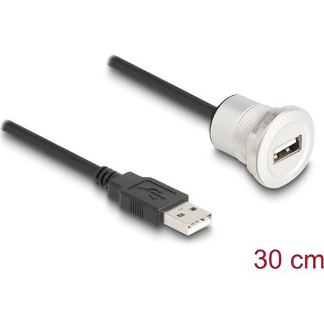 Delock USB 2.0 Tipo-A hembra empotrable con conector de cable de 30 cm de aluminio