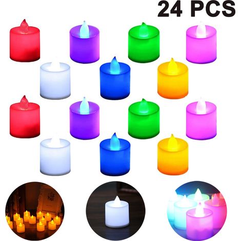 Bougies chauffe-plat LED à piles – lot de 24 pièces, bougies votives sans flamme, petites bougies électriques factices à l'aspect réaliste, idéales pour les mariages, la décoration de table et les fêt