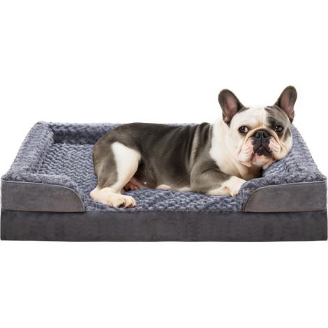 Panier Petit Chien Orthopédique, Mémoire de Forme Coussin Chien Dehoussable, Canapé Lavable, Base Antidérapante, Lit en Petite Taille, Gris 75x47x16cm (1/5)