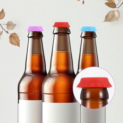 24 tapones de silicona reutilizables para botellas de cerveza, refrescos, vino y agua con gas (6 colores). (1/4)