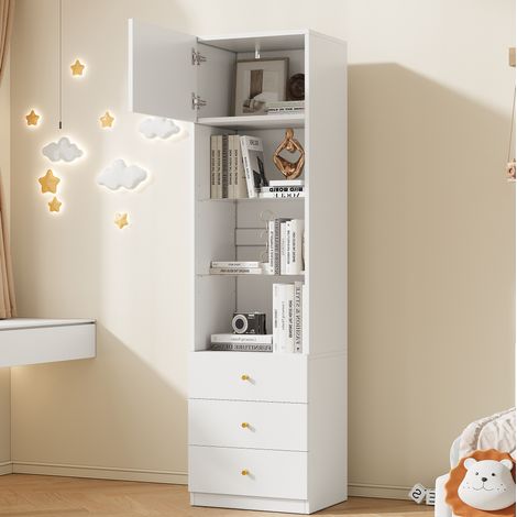 Armario vitrina con cajones MDF y vidrio 50x40x180 cm OKMYHOME (1/5)