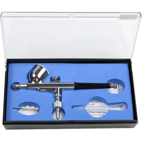 HD-130 Kit d'aérographe de Maquillage Pistolet pulvérisateur à Action Double par gravité à Action de précision Multifonctions avec Aiguille de 0,3 mm et gobelet de 1/4 oz (1/5)