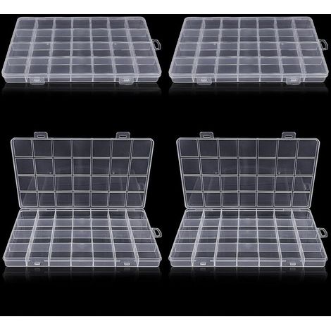 (4 piezas) Caja de almacenamiento de plástico con 28 compartimentos, caja de compartimentos transparente, para piezas pequeñas de plástico con etiqueta, manualidades, cuentas, joyas, piezas pequeñas (1/4)