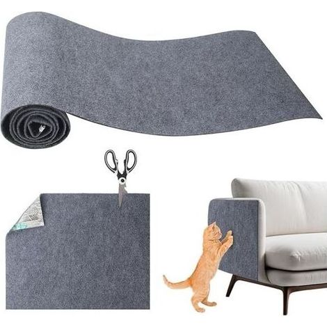 Protection Canape Chat Anti Griffe, 200 x 40 cm Protection Canape Chat, Auto-Adhésif Griffoir pour Chats Griffoir pour Facile à Couper,Meubles,Murs,Sisal et Moquette (Gris) (1/5)