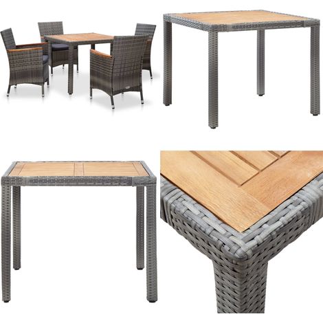 Set da Pranzo da Giardino 5 pz con Cuscini in Polyrattan Grigio - Tavolo da pranzo da esterno - Sedie da pranzo