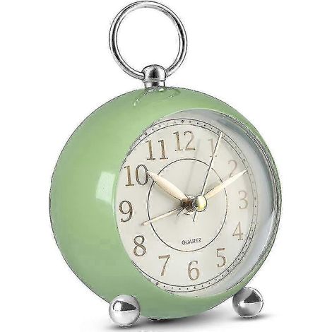 Réveil silencieux, à piles, horloge de bureau sans tic-tac, réveil analogique, réveil rétro pour chambre, vert sobre. (1/4)