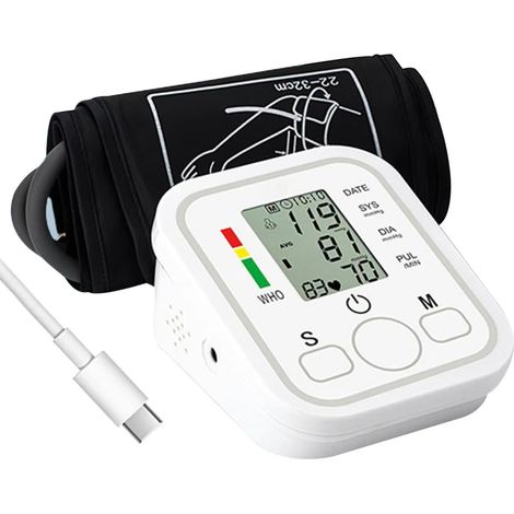 tensiometre bras appareil tension écran LCD, mesure automatique de la pression artérielle et du pouls au bras avec détection d'arythmie Brassard Réglable mémoire 2 x 99 pour usage domestique (1/5)