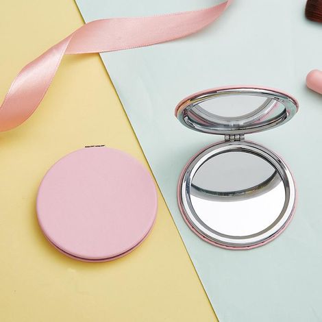 Lot de 3 miroirs de maquillage ronds pliables de 6,7 cm, miroirs professionnels double face (une face agrandie, l'autre face normale), surface en PU. (1/5)