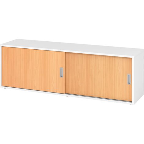 bümö office Lowboard mit Schiebetür   Weiß/Buche