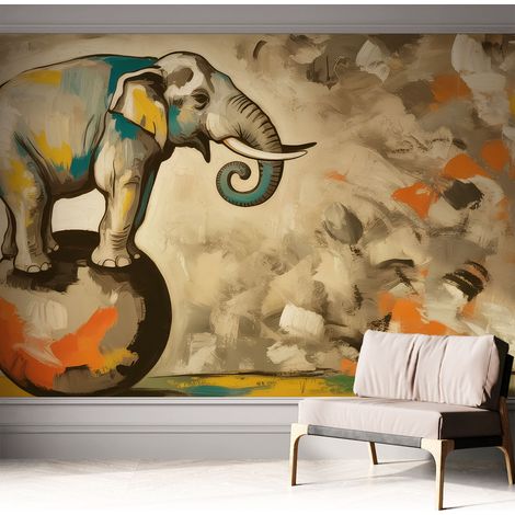 Fototapete Selbstklebend - trendige Wanddeko - Schlafzimmer - Wohnzimmer Abstrakter Elefant 312x219 cm (1/5)