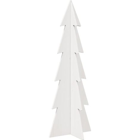 Arbre de Noël Sapin de Noël en bois pour décoration blanc 112 cm pin massif (1/5)