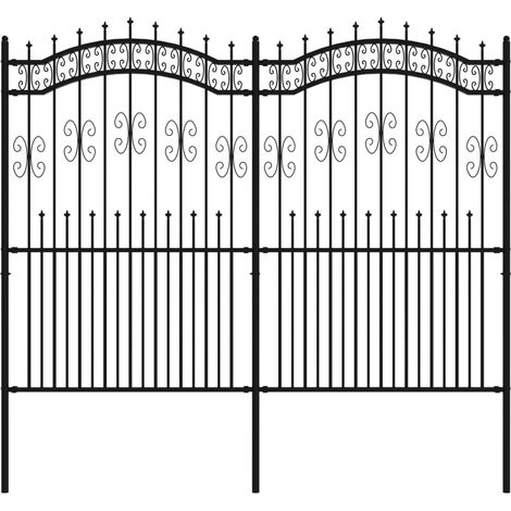 Clôture de jardin avec dessus en forme de lance, noire, 240 x 175 cm, acier thermolaqué (1/5)