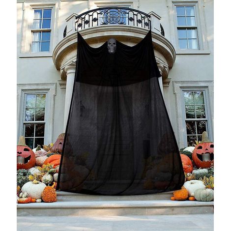 Schwarzer fliegender Geist als Dekoration, 4 m großer Geisterschädel aus Gaze, gruselig, für drinnen und draußen geeignet, ideal für Halloween