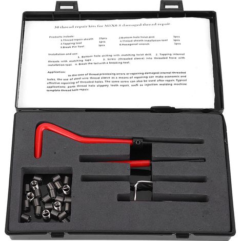 Kit de réparation de filetage 30 pièces, outil d'insertion M5x0,8 en acier inoxydable avec foret tordu et clé de vissage (1/5)