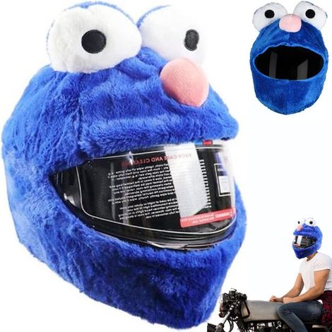 Housse de casque Cookie Monster, bonnet décoratif universel compatible vélo, scooter et moto, accessoire de protection et personnalisation, bleu (1/5)