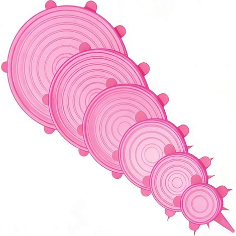 Tapas telescópicas de silicona reutilizables, aptas para cuencos, tazas y tarros de todas las formas y tamaños. (Rosa, paquete de 6). (1/5)