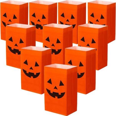 10 pièces Halloween Sacs en Papier, sacs de bonbons en papier , Sachet Papier Kraft pour Bonbons, Biscuits, Noix, Chocolats pour emballer des cadeaux, anniversaires d'enfants, mariage, fête