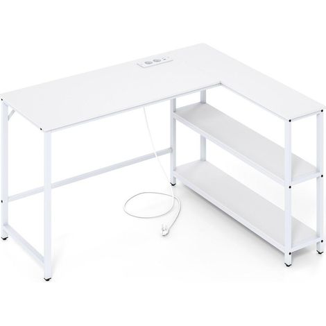 Design en L gain de place avec rangement, bureau informatique avec station de charge pour étude, travail ou jeu (1/5)