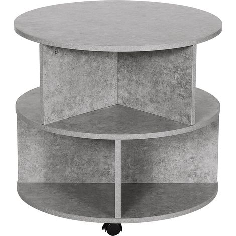 HOMCOM 3 Tier Coffee Table Round Rolling Centre Table w/ Wheels Cement