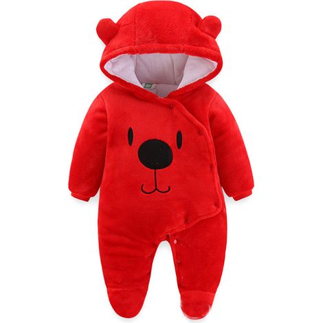 1 grenouillère bébé, en flanelle kaki, avec capuche et pieds, motif dessin animé, 9-12 mois (1/5)