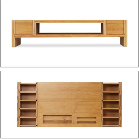 Soporte de monitor ergonómico para escritorio almacenamiento 80 x 30 x 10 cm de madera clara 130004916 (1/5)