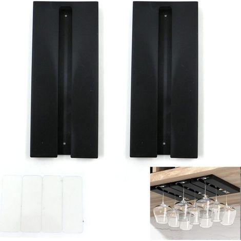 Porte Verres à Vin Suspendre - Aucun perçage requis, Grande capacité, Porte-Verres à Pied Suspendu Support, pour Bar Cuisine, 25.3 11 2cm(Noir 2pcs) (1/3)