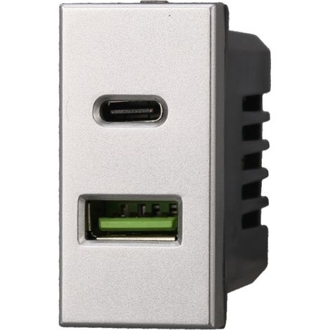ETTROIT AG3002 Presa Caricatore USB 2 Porte 3,1A USB-A + USB Type C Grigio Compatibile Con Bticino Axolute