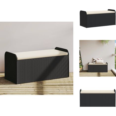 Banc de rangement avec coussin noir 115x51x52 cm résine tressée - Banc De Jardin - Meuble De Jardin - Rangement Extérieur - Coffre De Jardin - Résine Tressée (1/5)