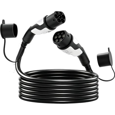 Typ-2-Ladekabel für Elektroautos, 11 kW, 16 A, Mode 3, dreiphasig, 5 m, Schwarz-Weiß (1/5)