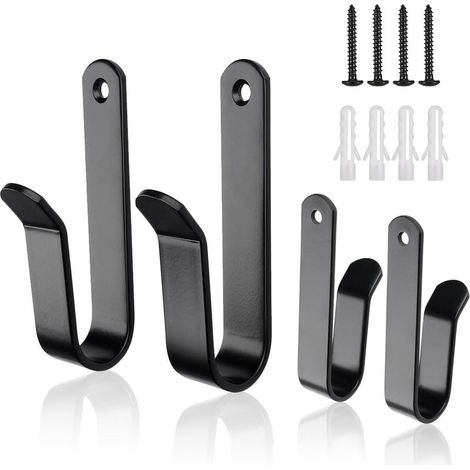 Set mit 4 horizontalen Wandclips für Snowboards und Skateboards — Stabile schwarze J-Haken zur Aufbewahrung von Kabeln, Schläuchen und Boards in Innenräumen und Garagen.