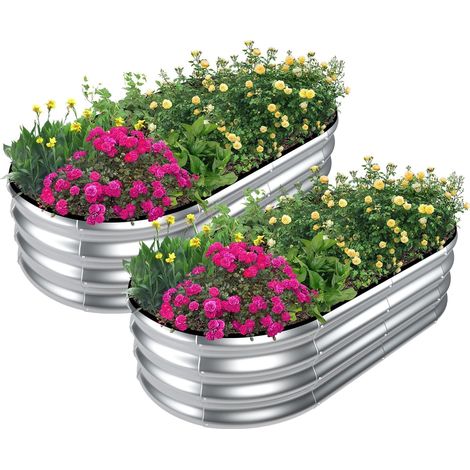 Set di 2 fioriere rialzate, 120 cm x 60 cm x 30 cm, in robusto acciaio zincato, senza fondo, ideali per la coltivazione all'aperto di piante, ortaggi, fiori ed erbe aromatiche (kit di installazione in