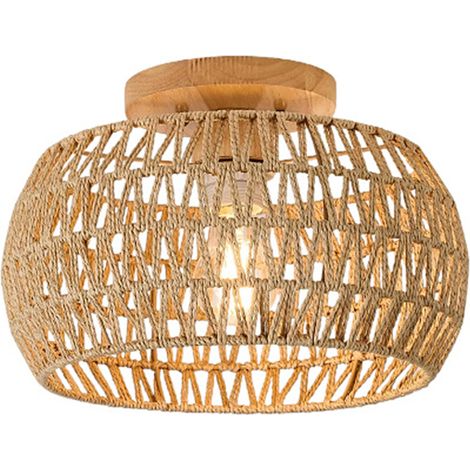 Plafonnier Rotin Bohème Tressé à la Main, Suspension Luminaire E27 Sans Ampoule, Lampe de Plafond Naturelle pour Chambre, Cuisine, Salon (1/5)