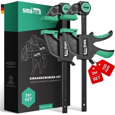 Serre-joints à une main jeu de 2 pour serrer, étirer, force de serrage 71Kg, largeur de serrage 150 mm, plage d'étirement 135mm - 285mm (1/5)