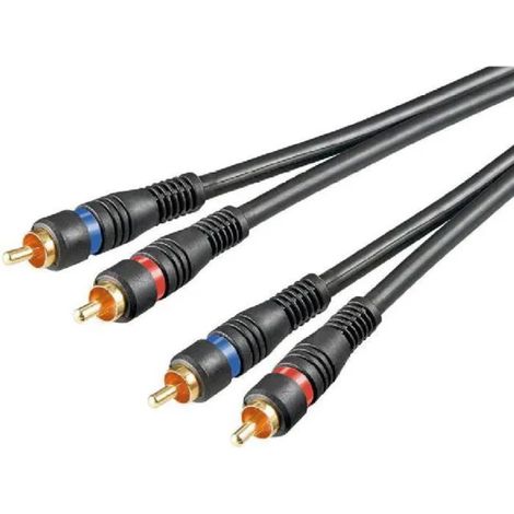 Câble noir RCAx2 doré 3m - Connecteur RCA - Blindage double (1/5)