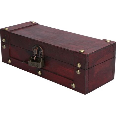 Boîte de rangement vintage style antique pour bijoux et ornements, coffre au trésor rétro 6702‑GK Caractères chinois rouges (1/5)