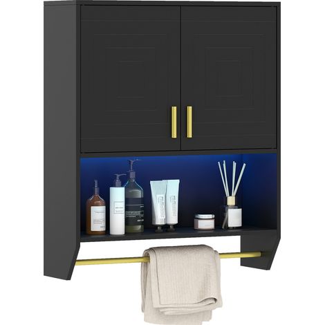 COSTWAY Wall Mounted Bathroom Cabinet with 3-Color Lights 60x20x71.5cm Black (1/5)