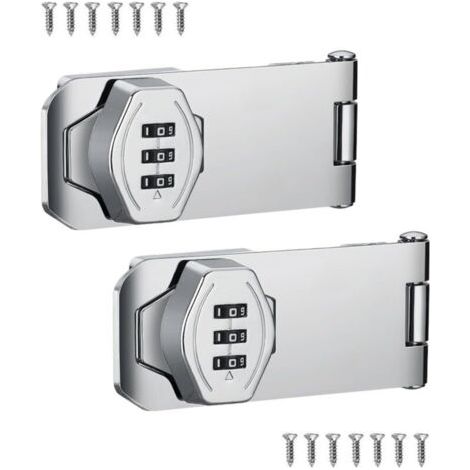 Lot de 2 serrures de sécurité pour portes coulissantes, serrures rotatives à combinaison argentées pour armoires, portes de grange, salles de bains, espaces extérieurs, garages et jardins (1/5)
